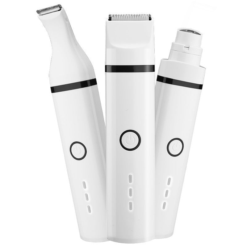 The Quiet Body Shaver shown with all three heads fitted, side by side
