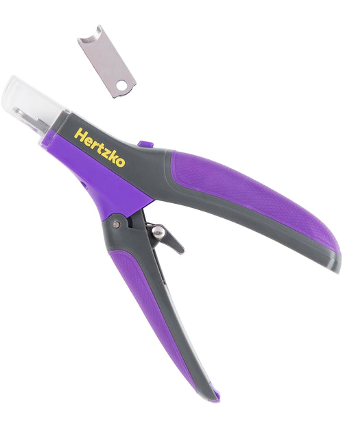 Hertzko Dog Nail Clippers with LED Light for Large & Medium Dogs - Violet Cat Nail Clipper with Replacement Blade & Nail File Purple Nail Clippers for Dogs Grooming Paw Pads Circular Blade